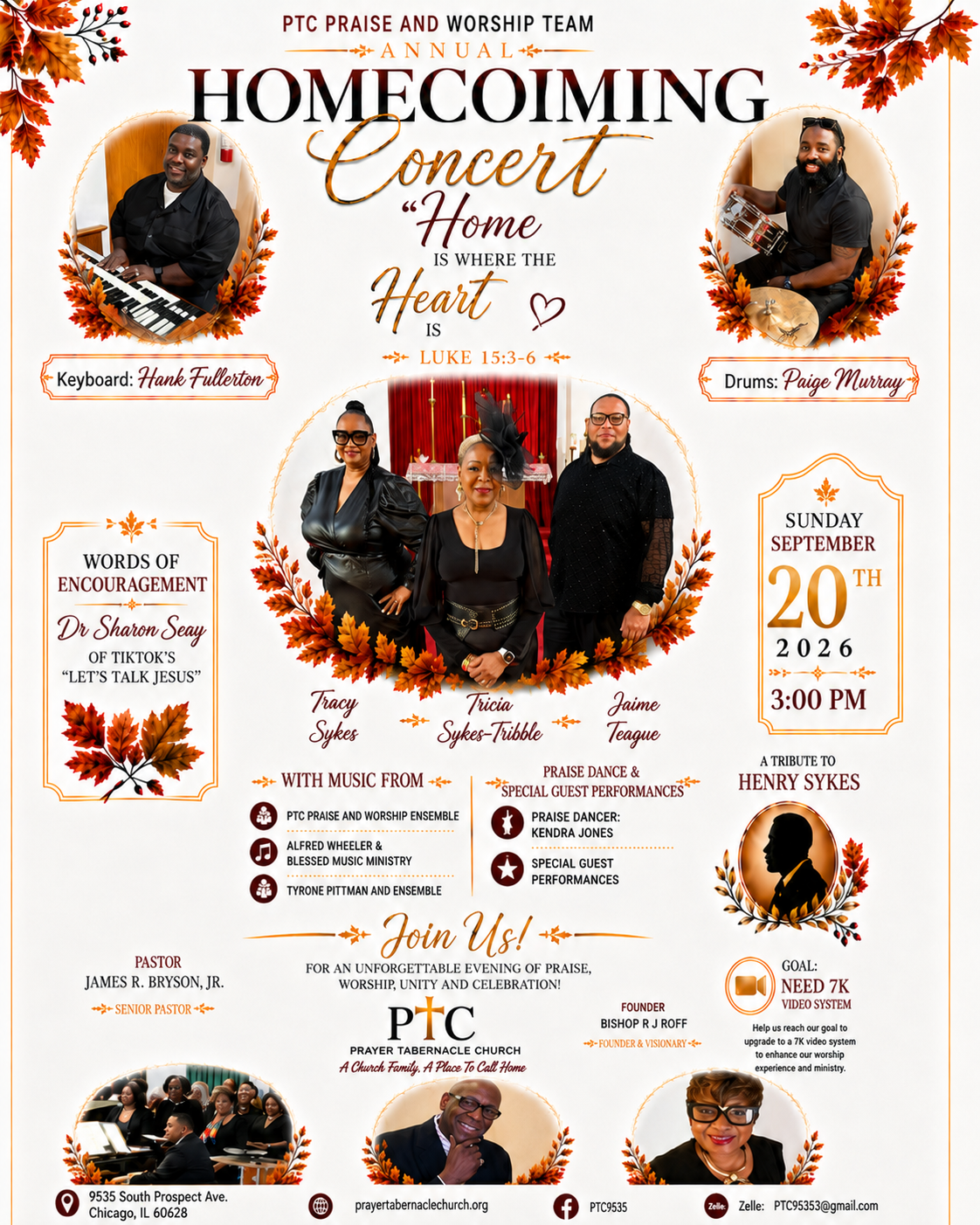 PTC Praise and Worship Team Annual Homecoming Concert — Sunday, September 20, 2026 at 3:00 PM