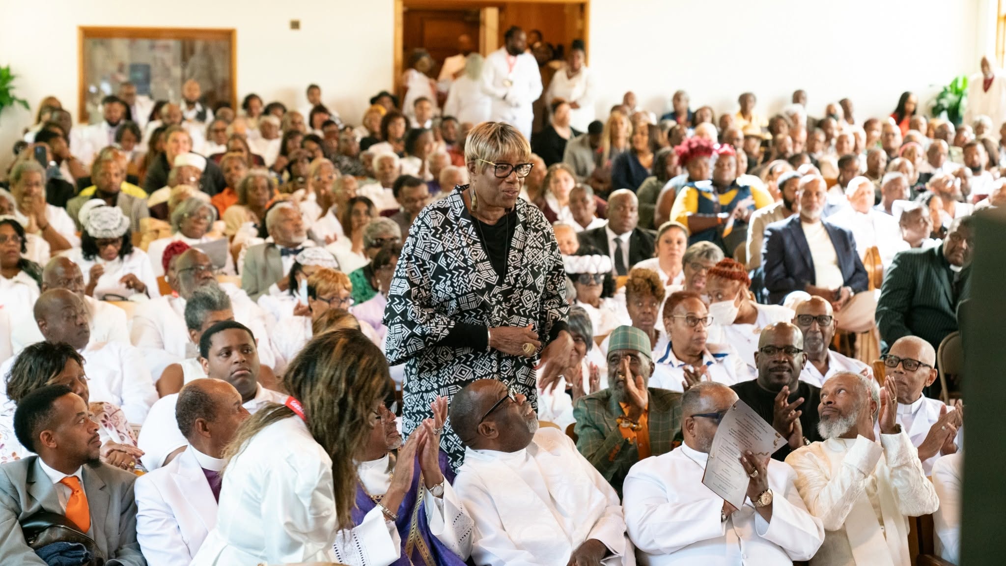 A packed house — the congregation gathered in worship